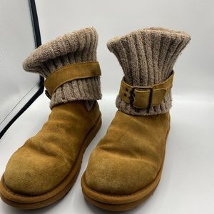 Ugg Cambridge Suede Cable Knit Boots Women chestnut color beige brown tan uggs